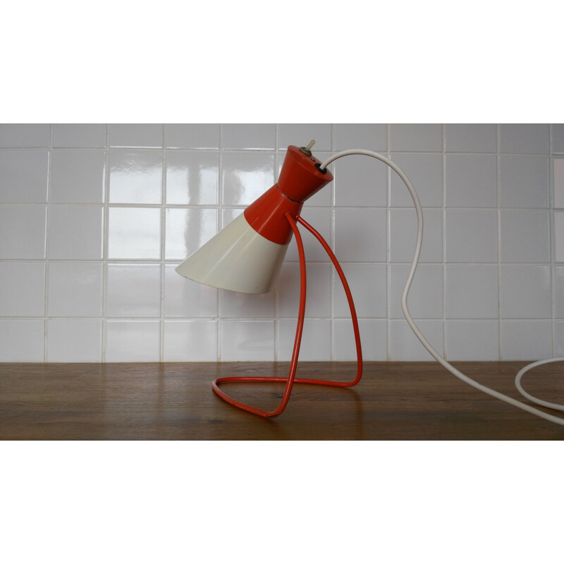 Paar vintage rood en wit metalen lampen van J. Hůrka voor Napako, 1960