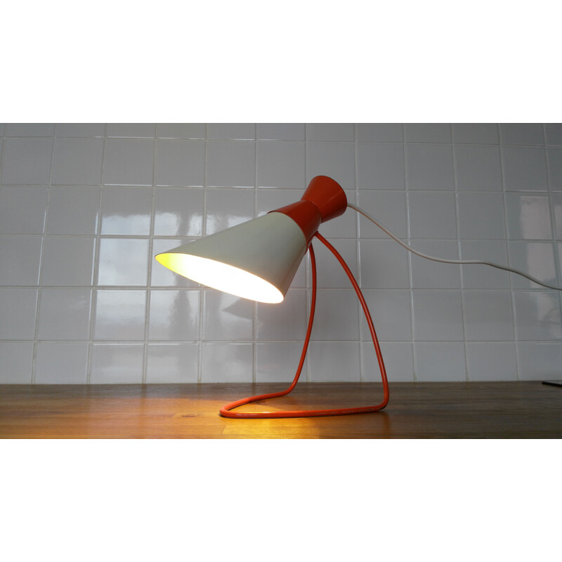 Paire de lampes vintage en métal rouge et blanc par J. Hůrka pour Napako, 1960