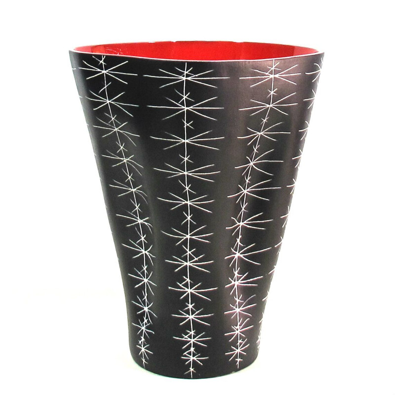 Vintage vase by Lespinasse in black and red ceramic 1950