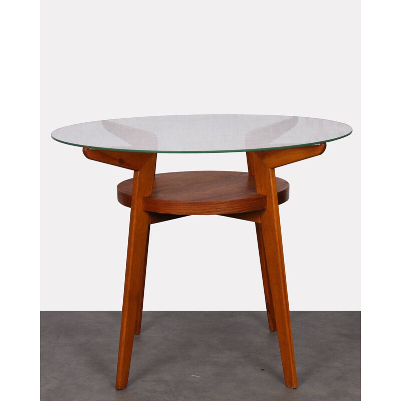 Table basse vintage en bois et verre pour Jitona, 1960