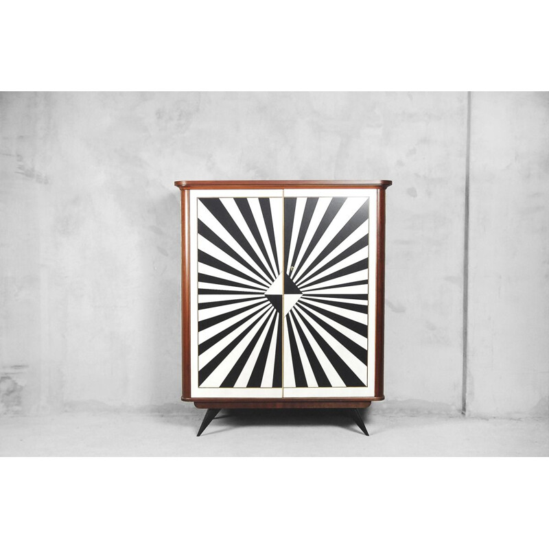 Vintage Cabinet with Drawers, Rockabilly and Hand-Painted Op-Art Pattern, German, 1950s