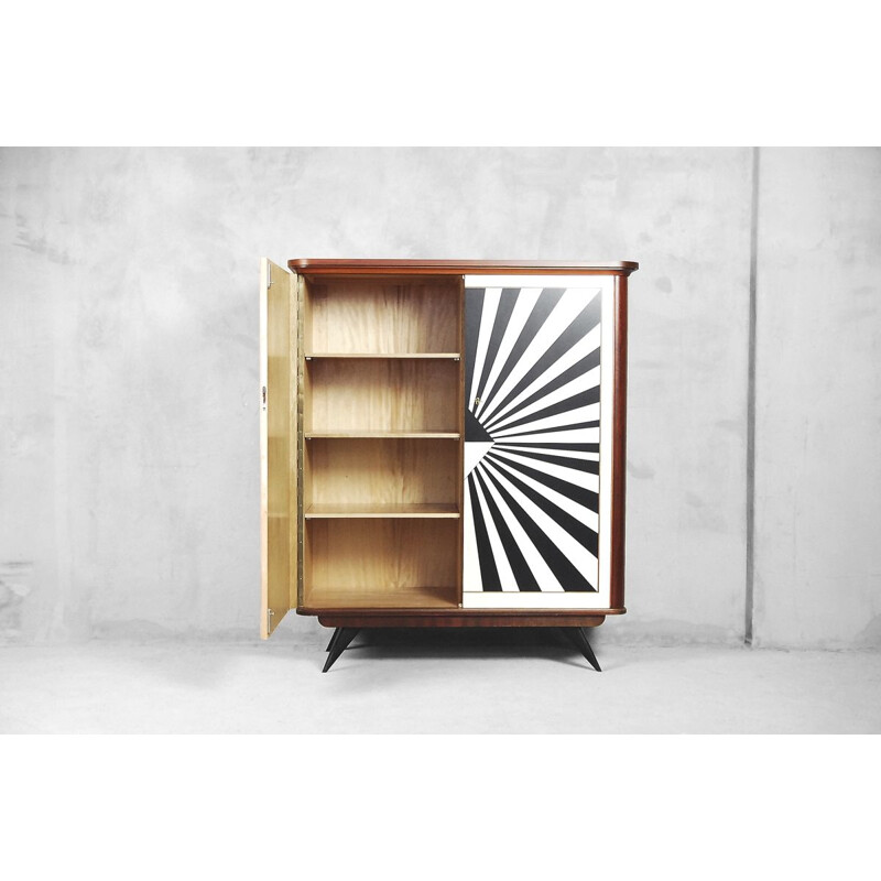 Vintage Cabinet with Drawers, Rockabilly and Hand-Painted Op-Art Pattern, German, 1950s