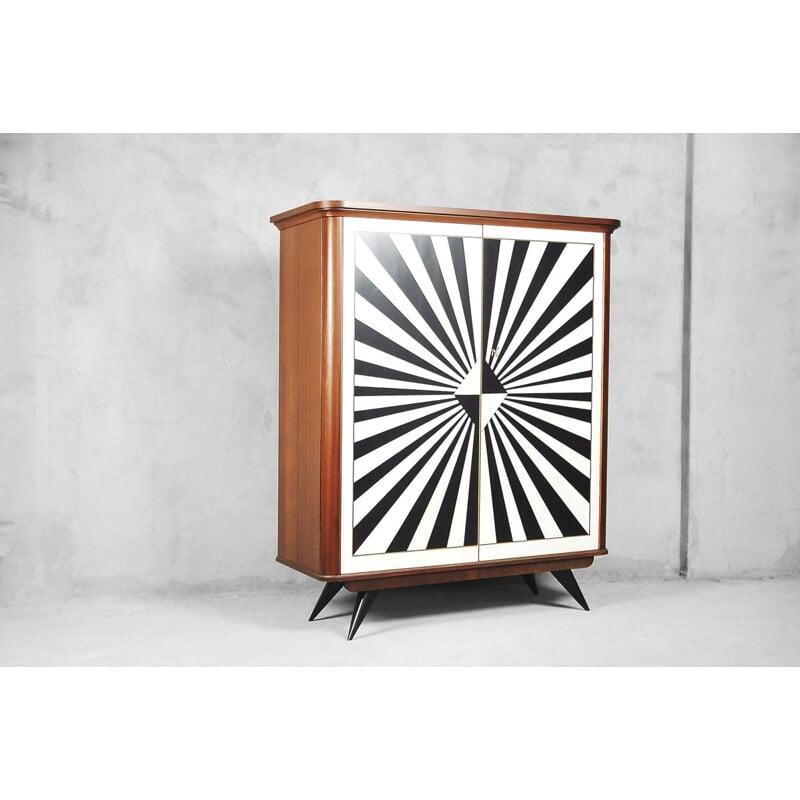 Vintage Cabinet with Drawers, Rockabilly and Hand-Painted Op-Art Pattern, German, 1950s