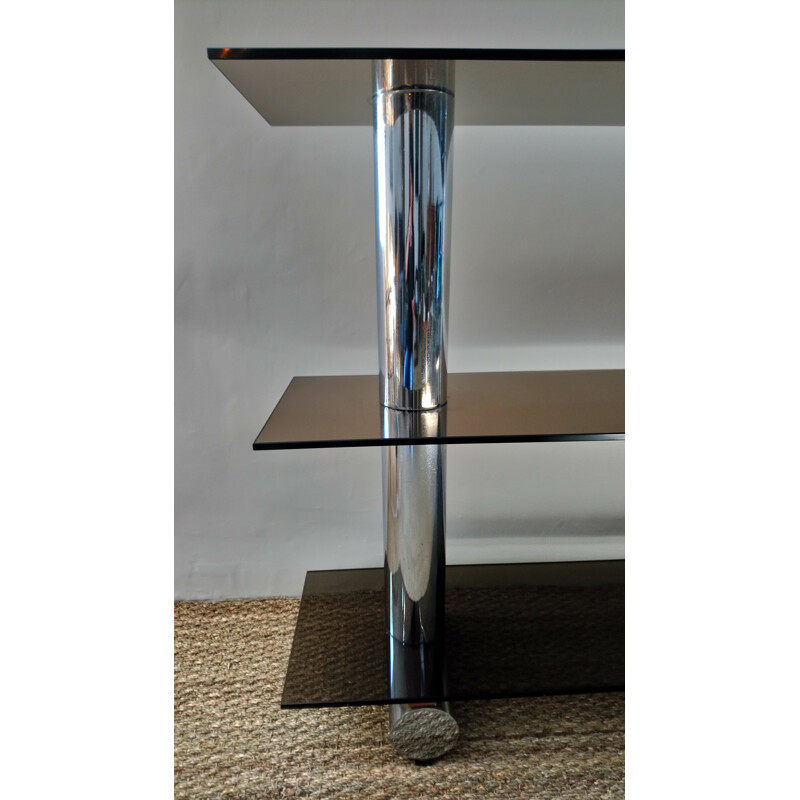 Vintage shelves in chrome and smoked glass, Italian design, 1970s