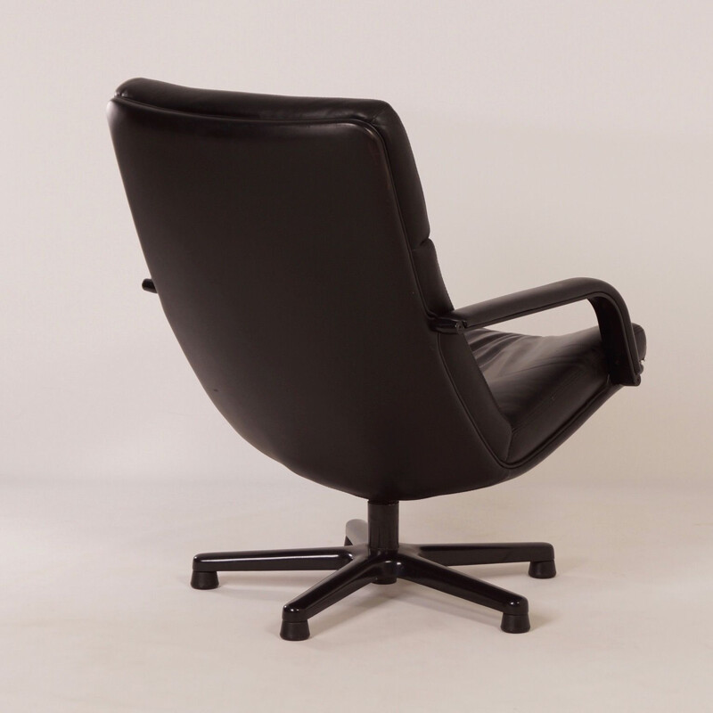 Vintage desk chair in Black Leather, F154 by Geoffrey Harcourt for Artifort, 1980s