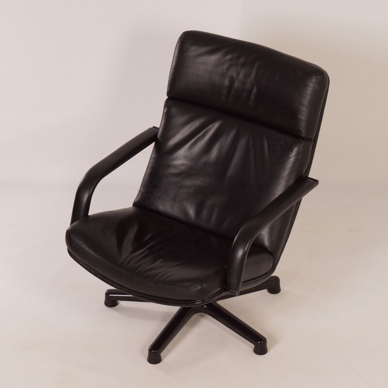 Vintage desk chair in Black Leather, F154 by Geoffrey Harcourt for Artifort, 1980s