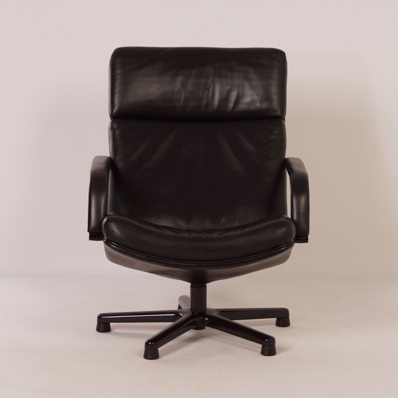 Vintage desk chair in Black Leather, F154 by Geoffrey Harcourt for Artifort, 1980s