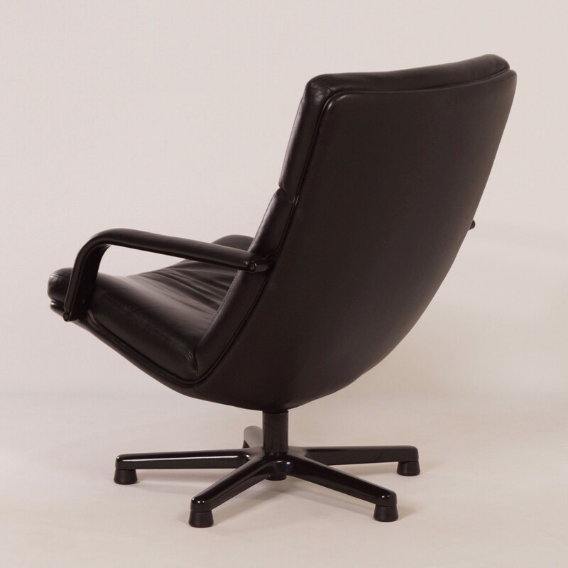 Vintage desk chair in Black Leather, F154 by Geoffrey Harcourt for Artifort, 1980s