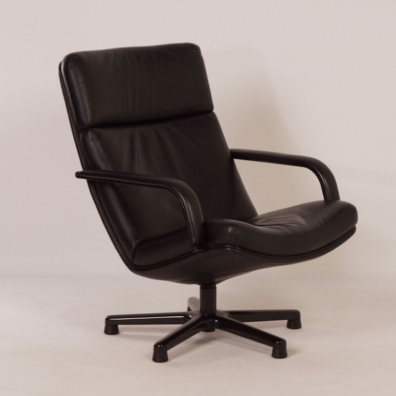 Vintage desk chair in Black Leather, F154 by Geoffrey Harcourt for Artifort, 1980s