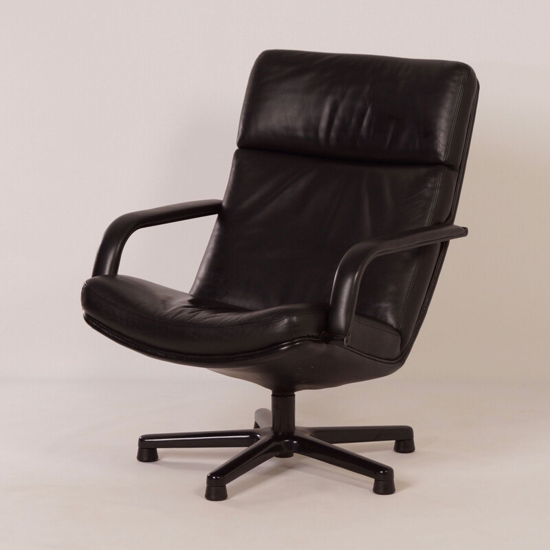 Vintage desk chair in Black Leather, F154 by Geoffrey Harcourt for Artifort, 1980s