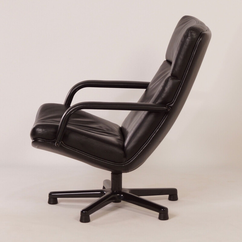 Fauteuil de bureau vintage en cuir noir, F154 par Geoffrey Harcourt pour Artifort, années 1980