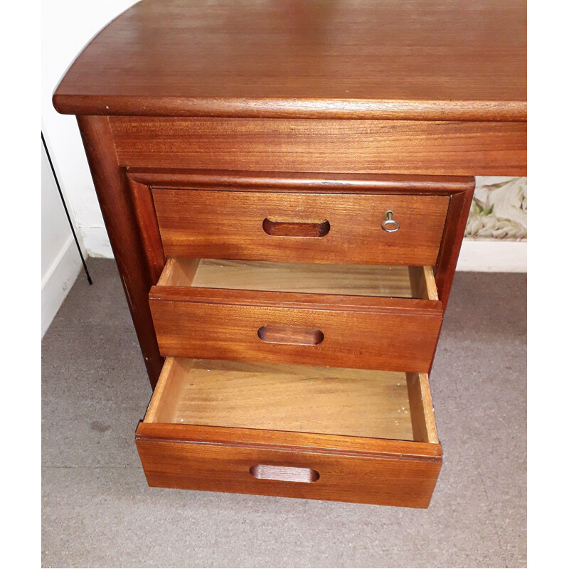 Bureau vintage en teck, trois tiroirs