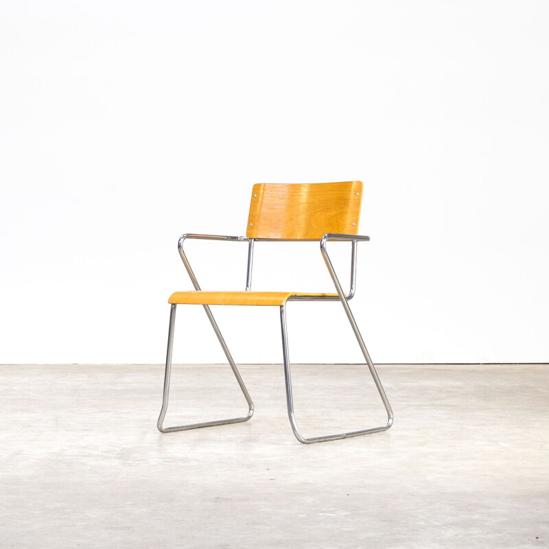 Set of 4 vintage dining chairs in plywood metal frame, 1970s