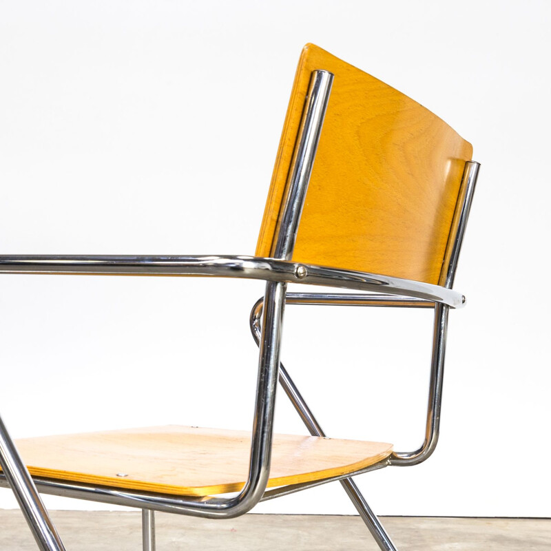 Set of 4 vintage dining chairs in plywood metal frame, 1970s