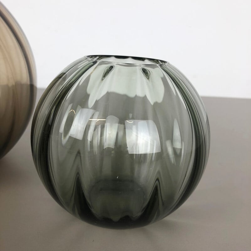 Set of 2 vintage brown ball vases for WMF Germany in glass