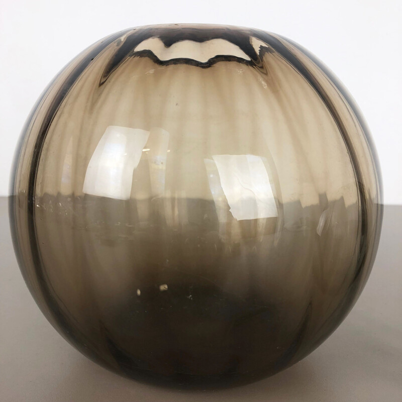 Set of 2 vintage brown ball vases for WMF Germany in glass