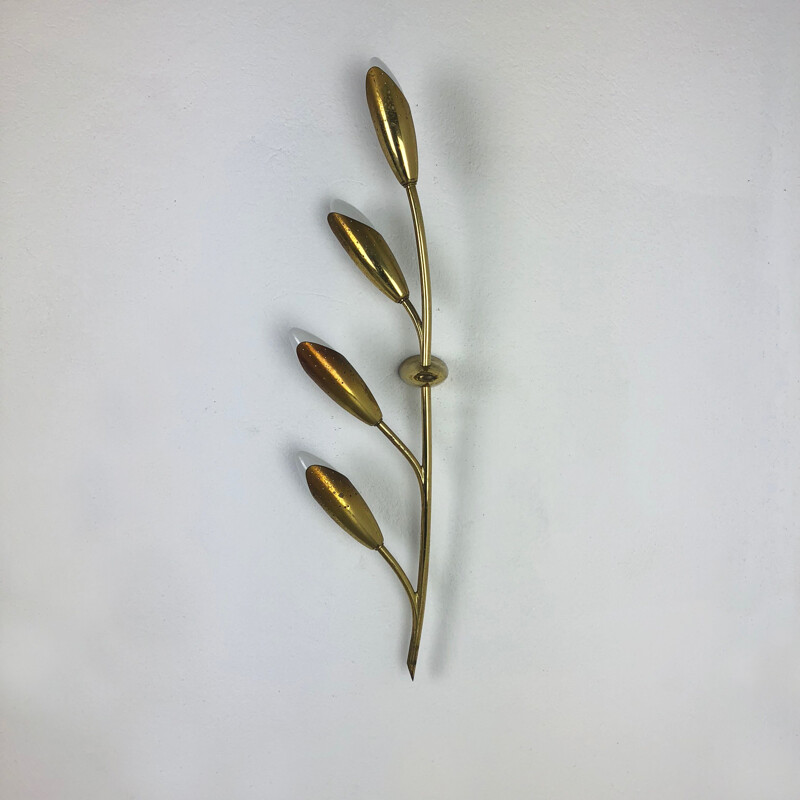 Vintage french floral sconce in brass and metal 1950