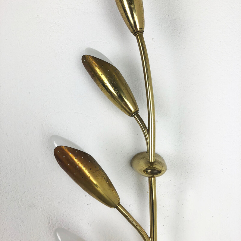 Vintage french floral sconce in brass and metal 1950