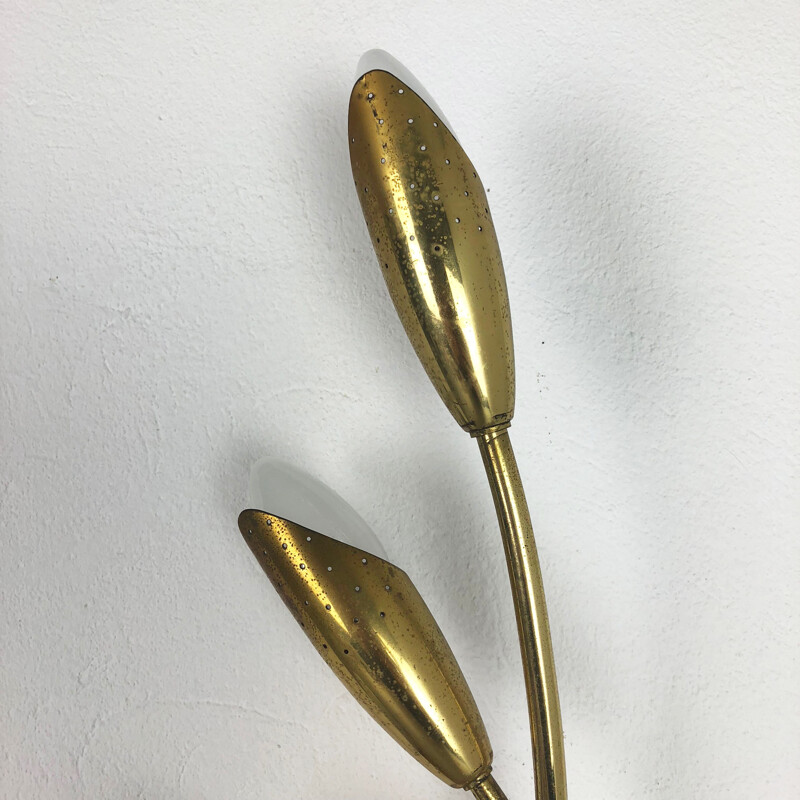 Vintage french floral sconce in brass and metal 1950