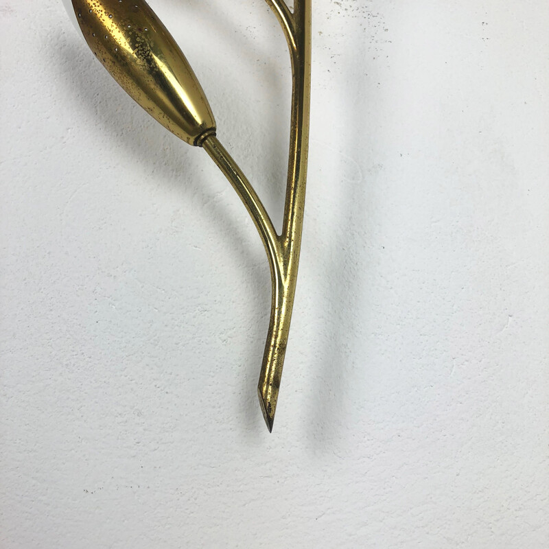 Vintage french floral sconce in brass and metal 1950