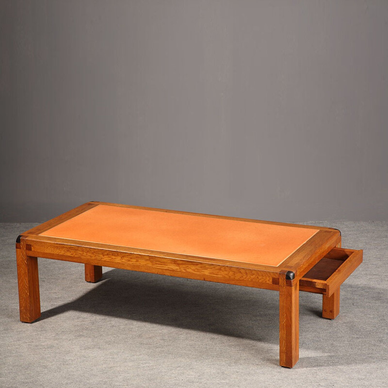 Solid elm coffee table, Pierre CHAPO - 1960s