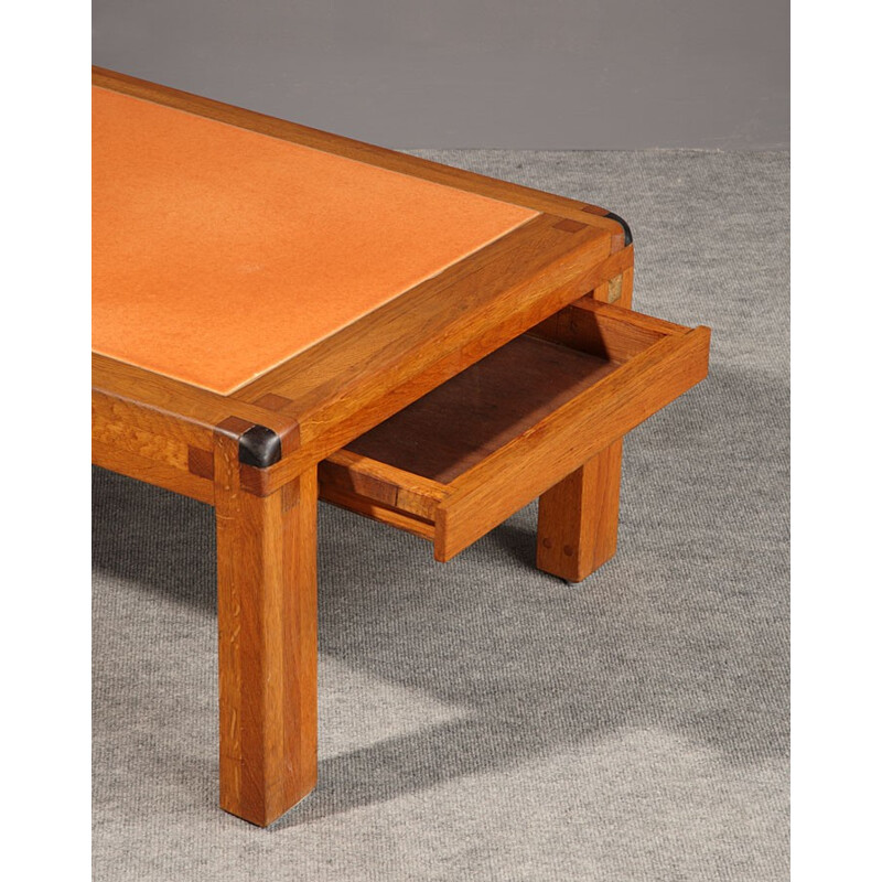 Solid elm coffee table, Pierre CHAPO - 1960s