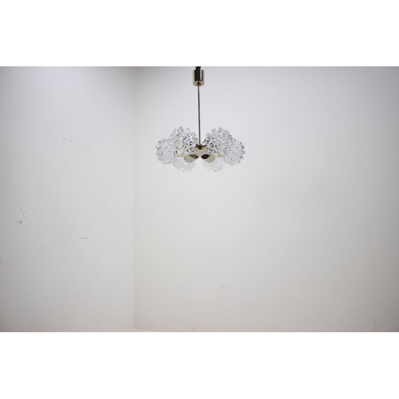 Vintage metal and glass chandelier by Kamenický Šenov, Czechoslovakia 1960