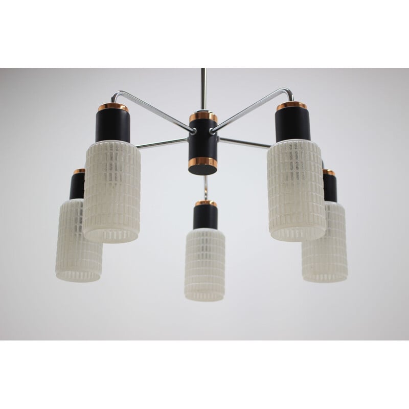 Suspension vintage par Drukov en laiton et verre 1960