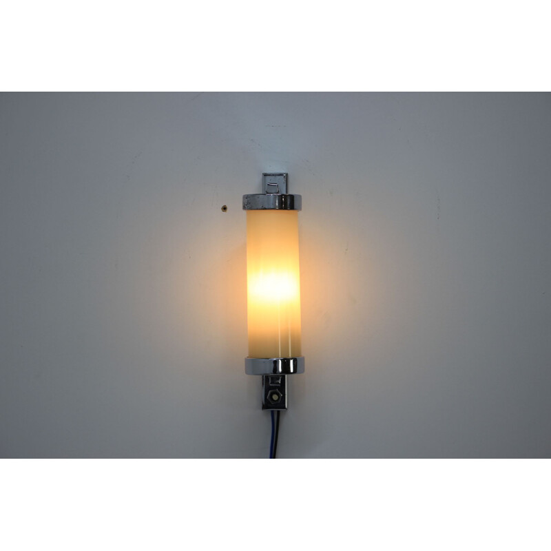 Vintage Cylinder wall sconce in glass and metal 1930