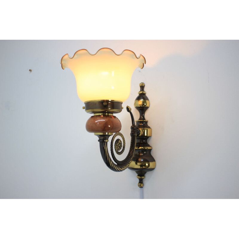 Set of 8 vintage german wall lamps in glass and copper 1980
