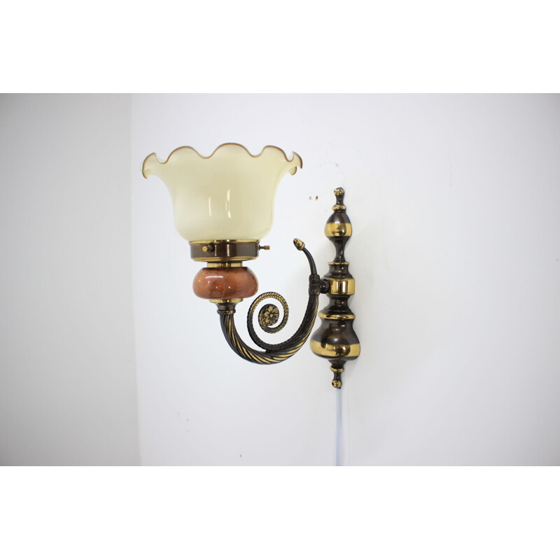 Set of 8 vintage german wall lamps in glass and copper 1980