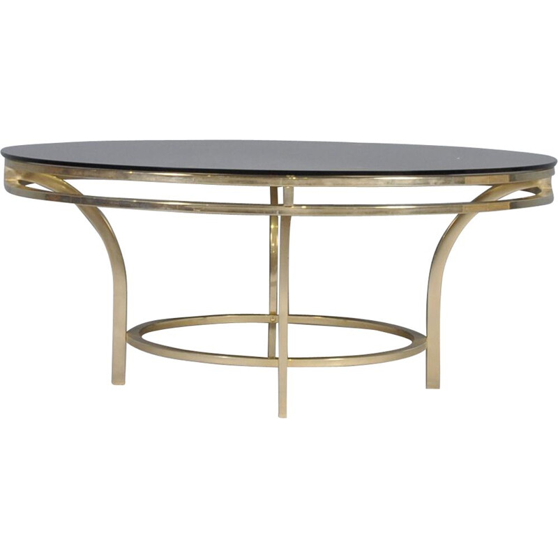 Vintage  Coffee Table in Brass and Smoked Glass, Italian, 1970s
