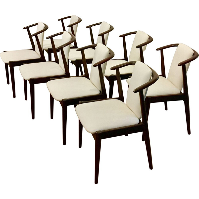 Suite de 8 chaises vintage scandinaves en acajou