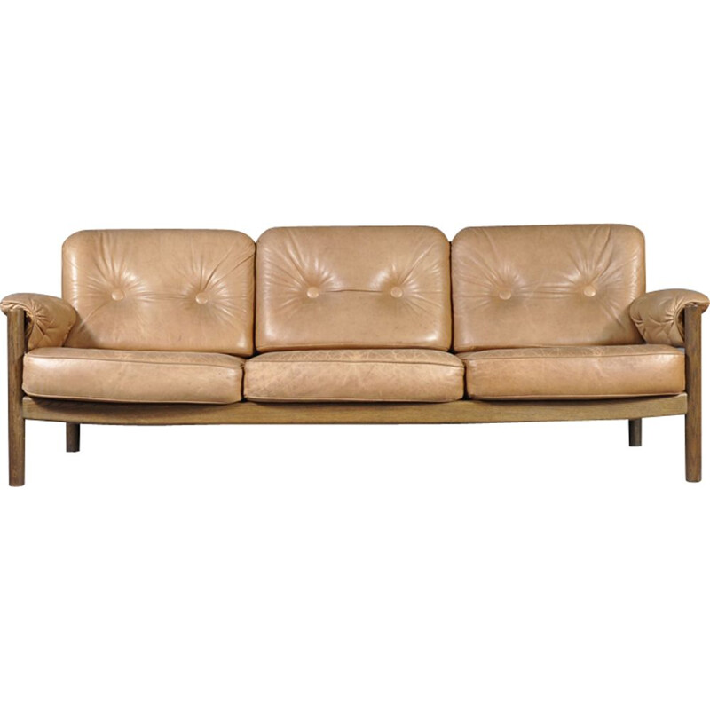 Vintage cognac leather 3-seat sofa