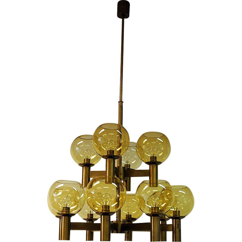 Vintage chandelier of brass and glass 1960