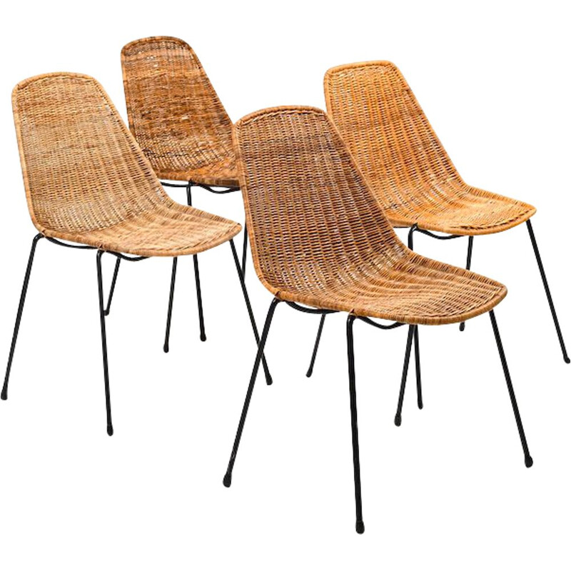 Suite de 4 chaises vintage panier par Gian Franco Legler