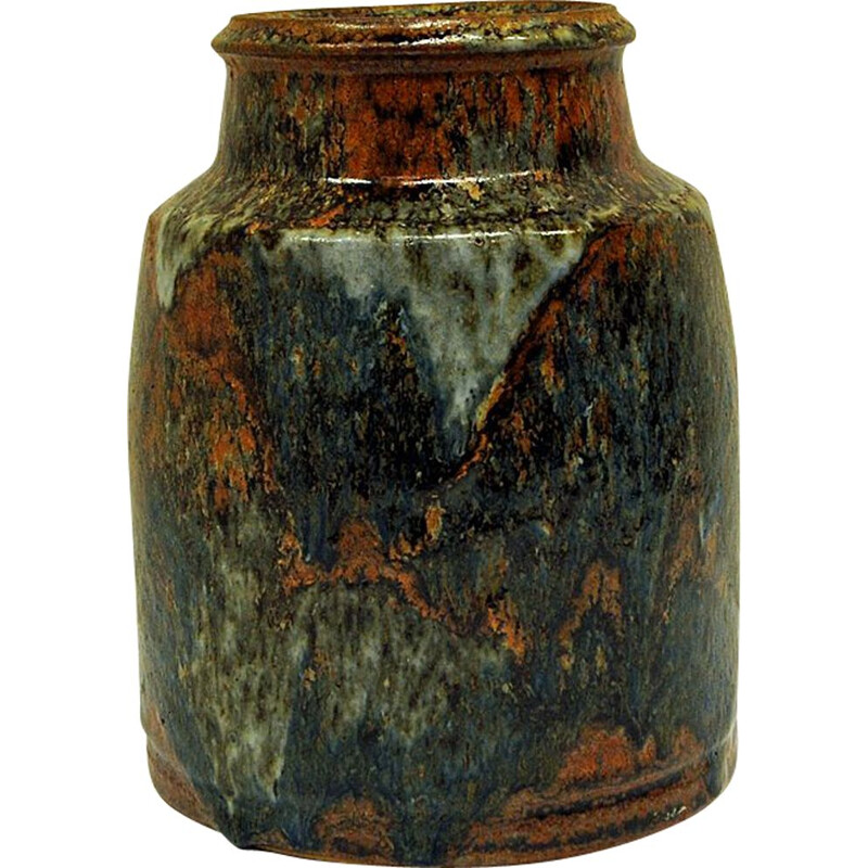 Vintage rustic glazed ceramic vase by Erik Pløen- Norway