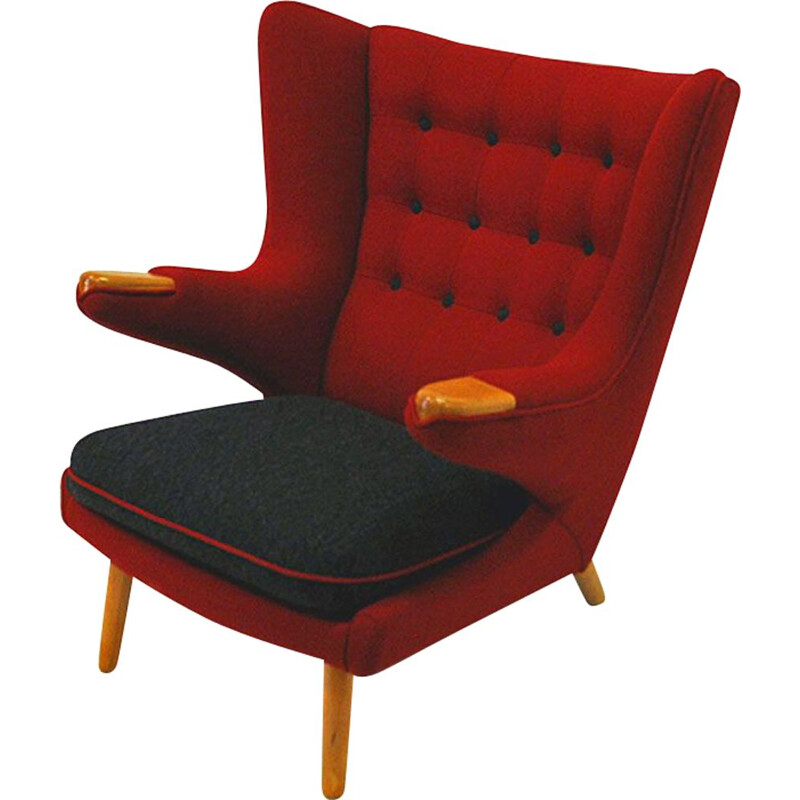 Vintage red wool scandinavian armchair by Nanna Ditzel, 1950