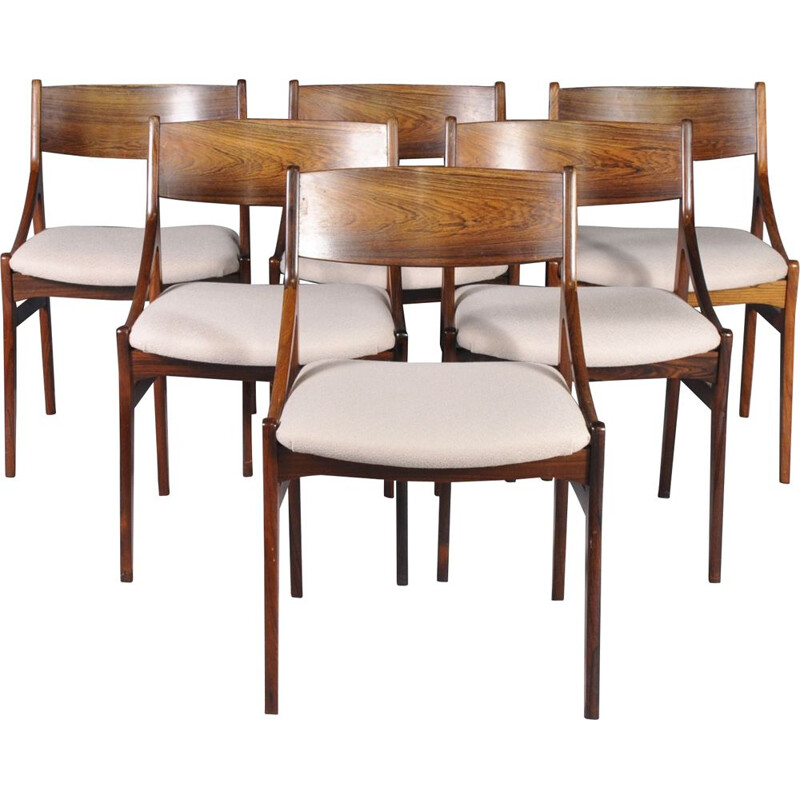 Set of 6 beige chairs in rosewood by Vestervig Erikson