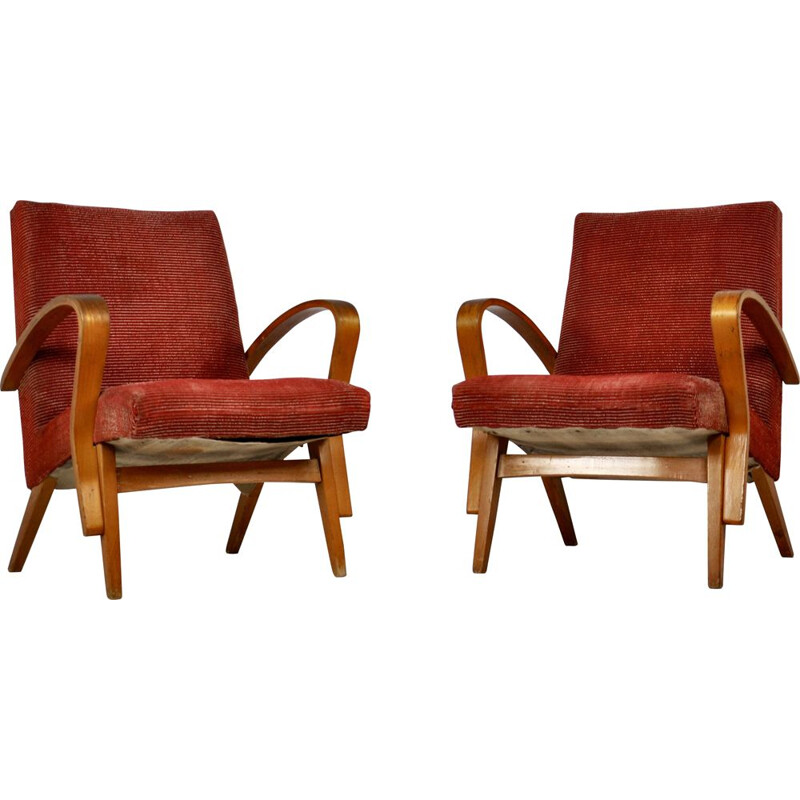 Pair of red wooden armchairs