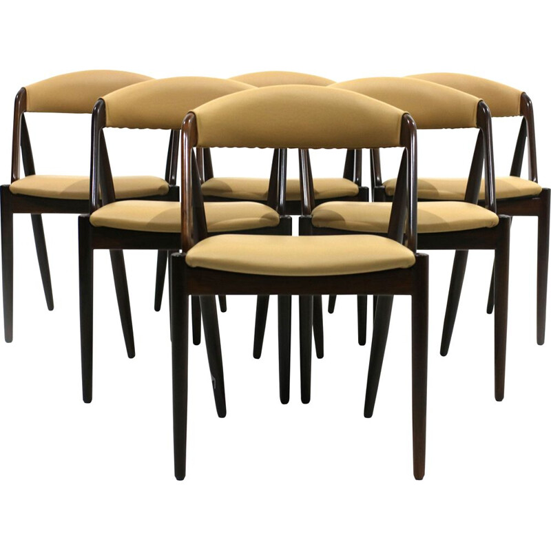 Set of 6 beige chairs in rosewood by Kai Kristiansen, model 31