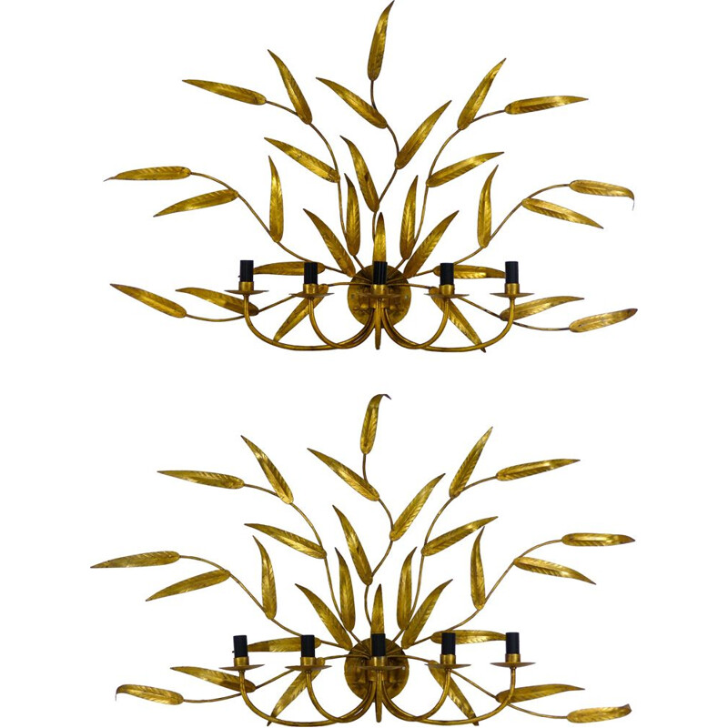 Pair of vintage french sconces with golden foliage 1970