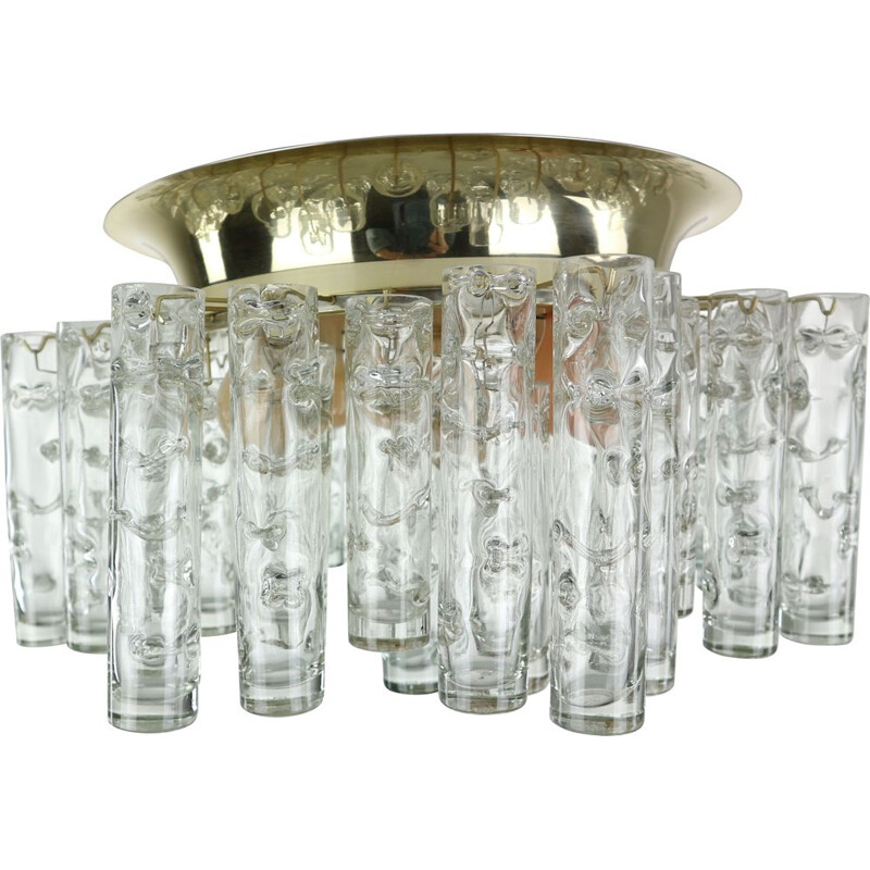 Vintage tube chandelier in Murano glass and brass 1960