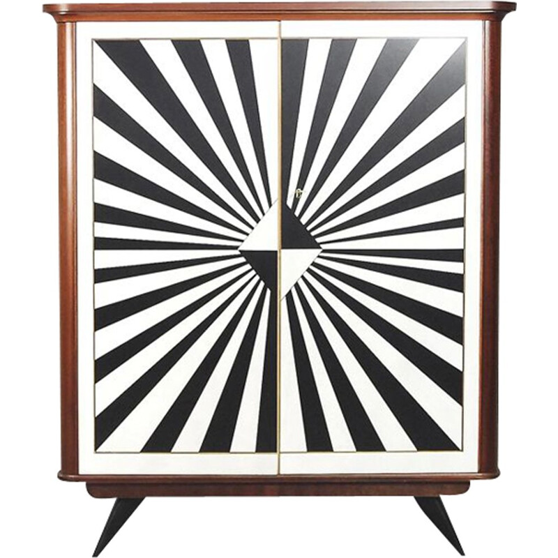 Vintage Cabinet with Drawers, Rockabilly and Hand-Painted Op-Art Pattern, German, 1950s