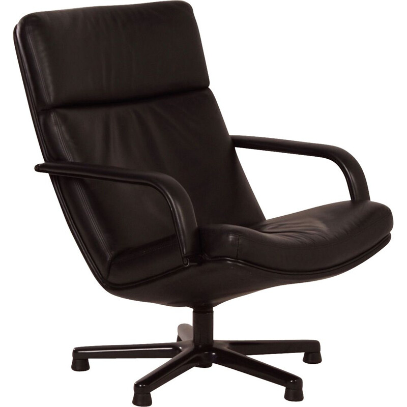 Vintage desk chair in Black Leather, F154 by Geoffrey Harcourt for Artifort, 1980s