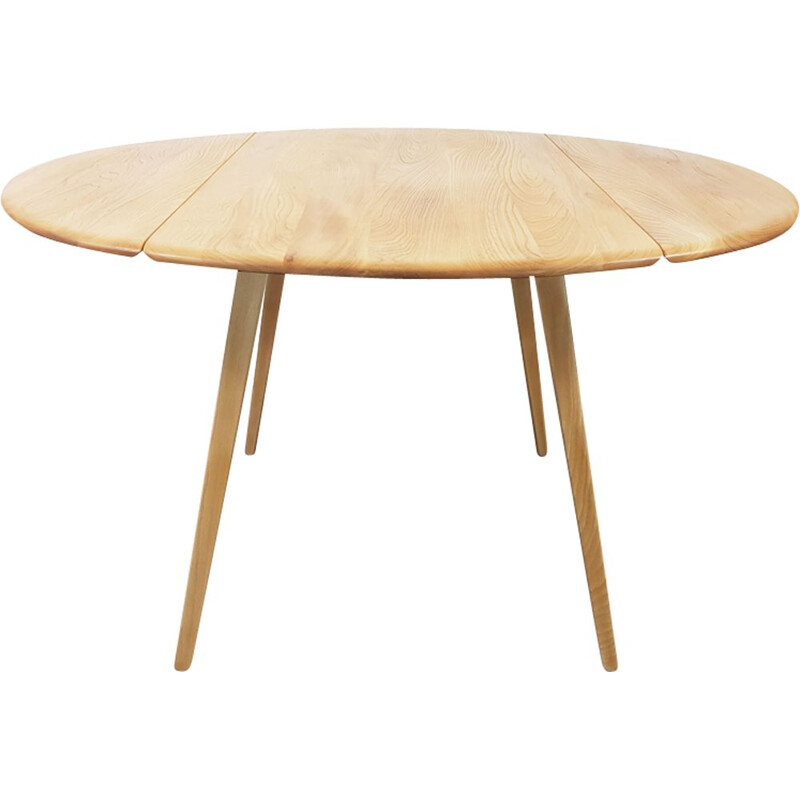 Vintage dining table in elm, Drop Leaf, Round by Lucian Ercolani for Ercol, 1960s.