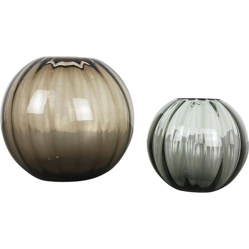Set of 2 vintage brown ball vases for WMF Germany in glass