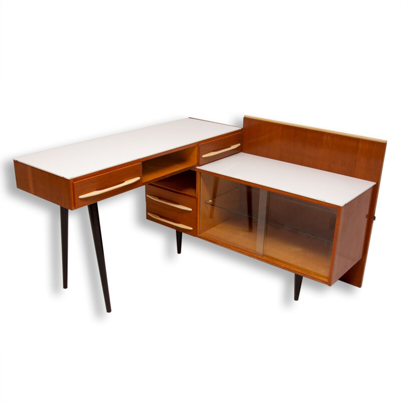 Vintage desk with a bookcase for UP Závody in wood and glass 1960