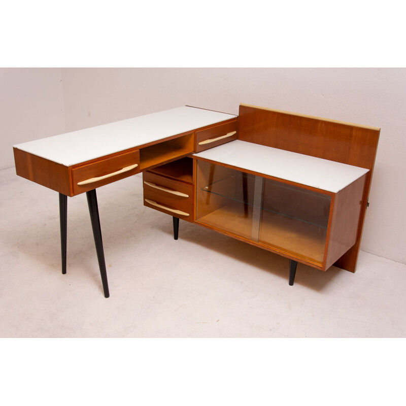 Vintage desk with a bookcase for UP Závody in wood and glass 1960