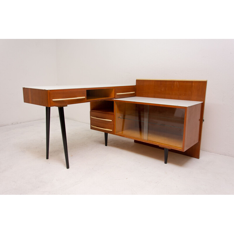 Vintage desk with a bookcase for UP Závody in wood and glass 1960